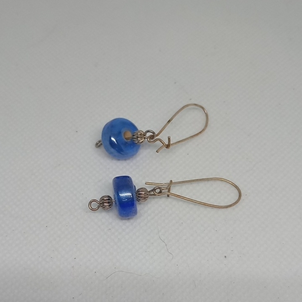 Handmade Blue Glass Lampwork Dangle Earrings Silver